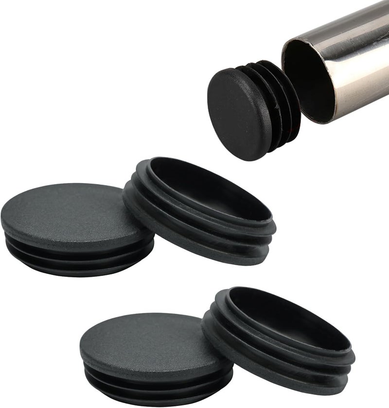 BOPOREAE 4 Pack 2-1/2" (63 mm) OD Ribbed Plastic Hole Plugs, Round Ribbed Metal Tubing End Caps, Glide Insert Furniture & Fence Finishing Plugs, Durable & Noise Reduction Plastic Pipe Plug, Black - Image 1